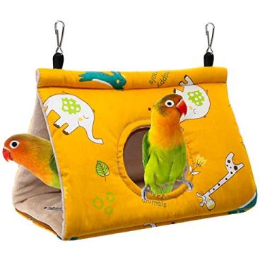 Imagem de RYPET Casa de ninho de pássaro quente para inverno – Rede suspensa de veludo galpão gaiola de cabana de pelúcia pássaros fofos esconderijo cama felpuda para papagaio, periquito, calopatias, Budgies Lovebird médio