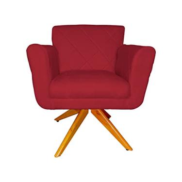 Imagem de Poltrona Decorativa Isabela em Tressê Pés Madeira Giratório Suede Vermelho - DS Estofados