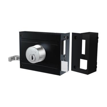 Imagem de Fechadura Stam 701/100 Portão Sobrepor Preto Fosco/Inox