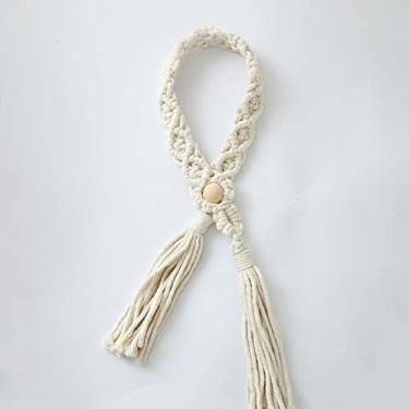 Imagem de Cortina de macramê com borla de folha tieback Cortina de corda de algodão tecida à mão Suporte de amarrar para trás Cortinas Holdback Bohemian Home,borla
