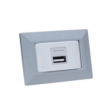 Imagem de Espelho de Tomada Simples Chanfrado com 1 USB 3A Cinza