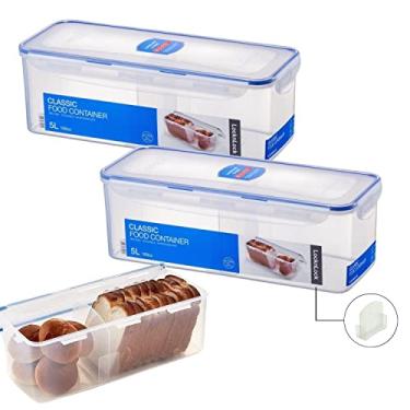 Imagem de Kit 2 potes herméticos Porta Pão de Forma com divisória Móvel Lock&Lock 5 Litros