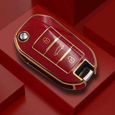 Imagem de KRUPTI Tampa da caixa da chave do carro TPU, apto para Peugeot 208 107 206 306 307 308 2008 3008 4008 5008 RCZ Citroen C1 C2 C3 C4 C5 CACTUS C8, vermelho