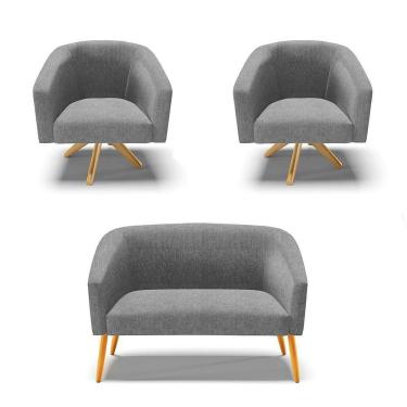 Imagem de Kit 1 Namoradeira E 2 Poltronas Base Madeira A26 Grafite