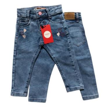 Imagem de Calça  Jeans Infantil Feminina Infantil Skinny Com Bordado Lycra Tam 4
