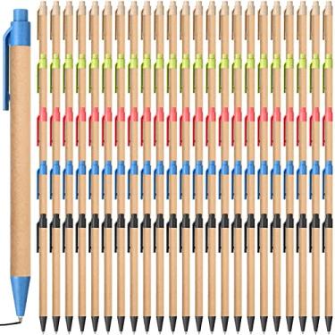 Imagem de 150 peças canetas amigáveis canetas esferográficas retráteis ponta média tinta preta canetas clique caneta esferográfica de palha para diário escrever materiais de escritório