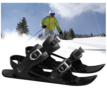 Imagem de Mini patins de esqui curtos para homens e mulheres, Encadernações ajustáveis sapatos de esqui na neve de inverno, Pranchas de esqui curtas Snowskates Snowblades,3rd gen black