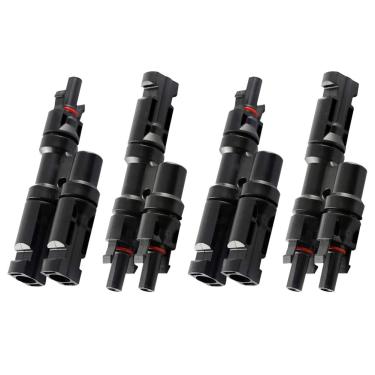 Imagem de Sun YOBA Conectores de cabo de ramo MC4 T/Y 2 pares de conectores de cabo de painel solar MMF e FFM divisor acoplador ramo de fio preto