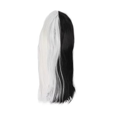 Imagem de Peruca Reta Longa, Peruca De Fantasia Cosplay De Anime Longa Diária, Perucas De Carnaval Retas E Brancas Pretas Para Perucas De Halloween, Boa Permeabilidade Ao Ar