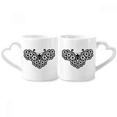 Imagem de Conjunto de canecas de porcelana para casal, borboleta com asas florais e coração