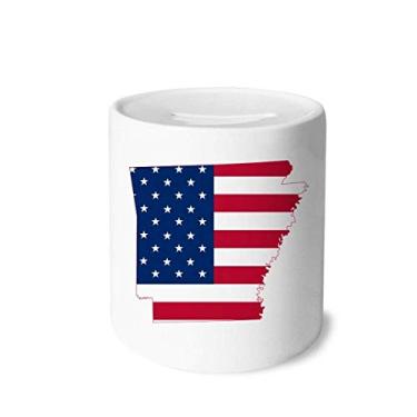 Imagem de DIYthinker Arkansas America Map Stars Stripes Flag Shape Money Box Saving Banks Ceramic Coin Case Kids Adults