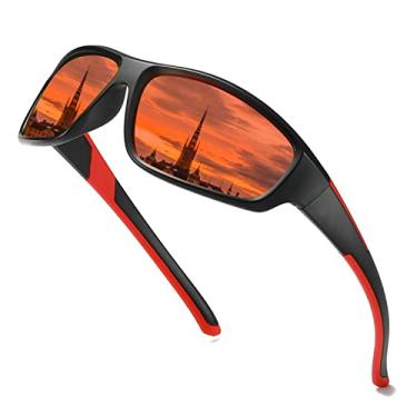 Imagem de FLYRANGOOV Óculos de sol polarizados para homens/mulheres, óculos de sol esportivo UV400, Black Red Frame Red Lens