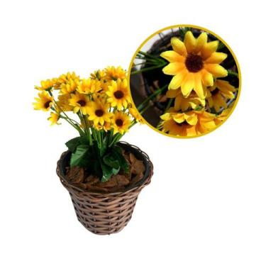 Imagem de Arranjo De Girassol Flor Artificial + Vaso Fibra Sintética - Melhores