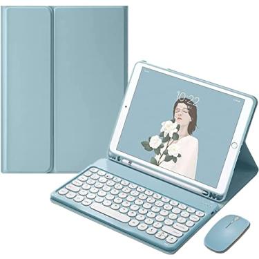 Imagem de Capa de teclado para iPad Air 5 2022/Air 4 2020, teclado de 5ª/4ª geração para iPad Air com Mouse Teclas redondas bonitas Capa destacável com porta-lápis, Azul