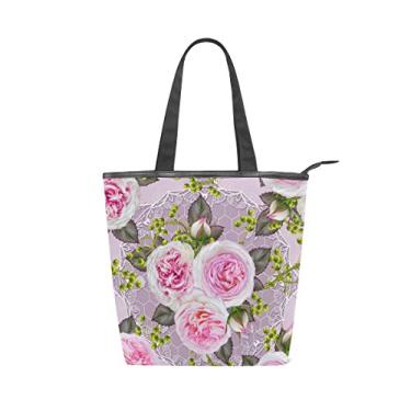 Imagem de Bolsa feminina de lona durável linda rosa grande capacidade sacola de compras bolsa de ombro
