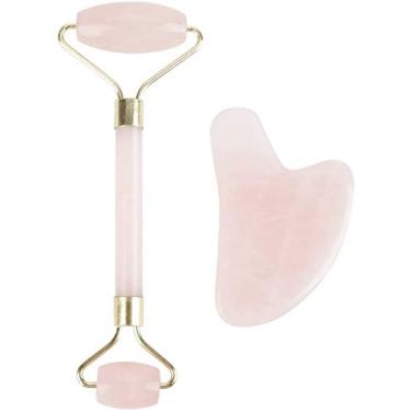 Imagem de MAXBROTHERS Jade Massageador Facial, Jade Roller e Gua Sha Massageador Facial Anti-rugas, anti-envelhecimento, emagrecimento facial, remoção de rugas, reafirmante (Rosa)