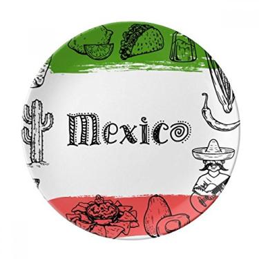 Imagem de Mexico Cuisine Prato de esboço de cacto decorativo de porcelana Salver talheres, Prato de jantar