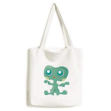 Imagem de Bolsa de lona alienígena verde monstro alienígena sacola de compras bolsa casual bolsa de mão