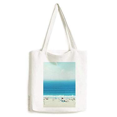 Imagem de Bolsa de lona com imagem de natureza e areia do oceano, bolsa de compras casual