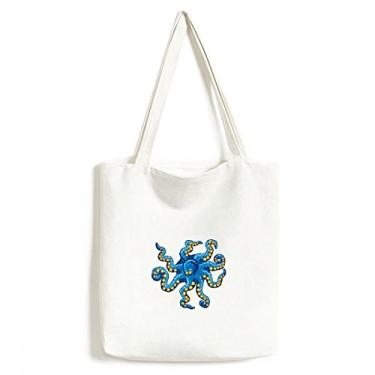 Imagem de Bolsa de lona com estampa de desenho animado Blue Octopus Marine Life bolsa de compras casual