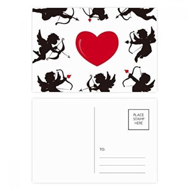 Imagem de Conjunto de cartões postais de aniversário com estampa de anjo do Cupido Coração Vermelho Cominação Cartão de felicitações