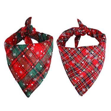 Imagem de Yu-Xiang – Pacote com 2 lenços vermelhos com listras verdes para cães e animais de estimação e gola alta, para Natal, fantasias de cães grandes, trajes para animais de estimação, bandana, vestido com gola de floco de neveYu-Xiang L