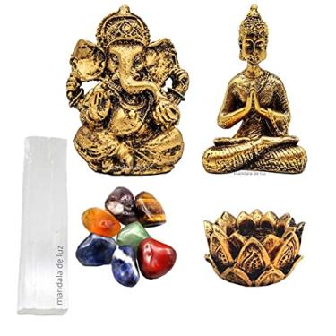 Imagem de Combo Estatua de Buda + Ganesha + Castiçal + Selenita + 7 Pedras Chakras Naturais