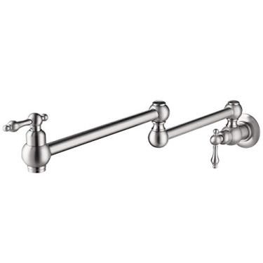 Imagem de Tecmolog Torneira de Preenchimento de Panela de Montagem na Parede 2 alças Torneira Dobrável para pia deCozinha com Braço Articulado Duplo, Níquel Escovado, CT170NA