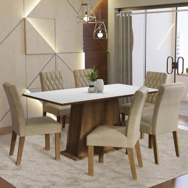Imagem de Conjunto Sala de Jantar Mesa Tampo de Madeira 6 Cadeiras Rustic/Branco/Imperial Britney Madesa