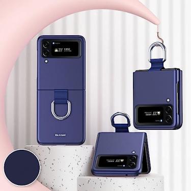 Imagem de Com capa de suporte para anel de dedo para Samsung Galaxy Z Flip 3 Z Flip 4 5G Case ultrafino fosco duro PC à prova de choque, azul, para Z Flip 3