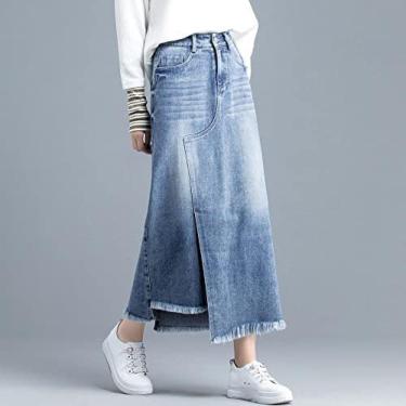 Imagem de Saia Denim - Criatividade Irregular Assimetria Cintura Alta Saias Denim Plus Size, Botões Elegantes Bolsos Mulheres Saia Lápis Linha A, Para Eventos Casuais E Formais,Azul,eu,Constructive23