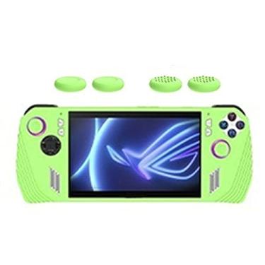 Imagem de HUAYUWA Capa protetora de silicone macio (verde) apto para ASUS Rog Ally 7 polegadas Gaming Handheld 2023 capa com capas de joystick tampas analógicas anti-riscos confortável conjunto de aderência de polegar