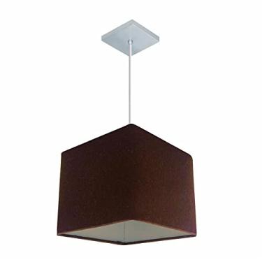 Imagem de Lustre Pendente Quadrado Cúpula Tecido 21/25x25 cm, Vivare Iluminação, Pendente4058 LC, Café, Pequeno