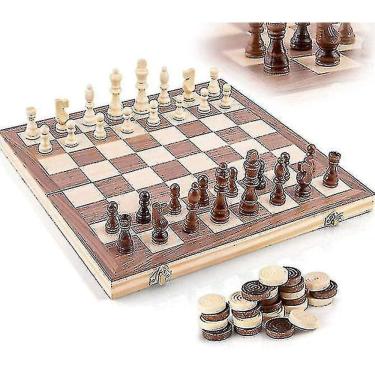 Imagem de Jogos de tabuleiro xadrez de madeira peças de xadrez artesanais tabuleiro de xadrez dobrável