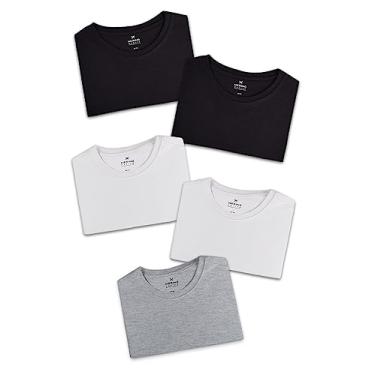 Imagem de Kit Com 5 Camisetas Femininas Básicas Branco, Preto e Cinza XG