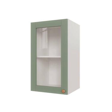 Imagem de Armário Aéreo 1 Portas 40cm com Porta de Vidro Arizona Cabecasa Madeiramadeira Branco/Menta