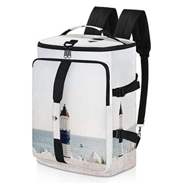 Imagem de White Lighthouse Mochila esportiva impermeável com compartimento para sapatos, alças de ombro, mochila de viagem para academia, esportes, caminhadas, laptop
