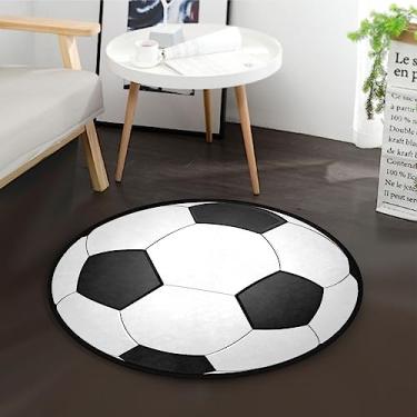 Imagem de Tapete circular tapete redondo 3 pés futebol futebol preto branco lavável tapetes para quarto tapete para dormitório decoração de quarto bonito