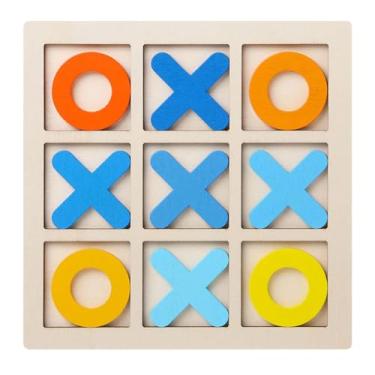 Imagem de harayaa Tic tac toe jogo de tabuleiro xo brinquedo de mesa família jogo de tabuleiro interativo feito à mão nada e cruzes para crianças adultos famílias, amarelo