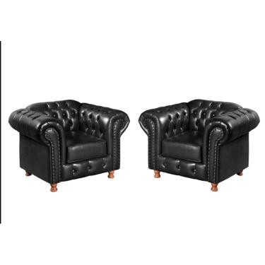 Imagem de Duas Poltronas Chesterfield Luiz XV Corano Preto 