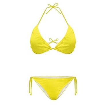Imagem de Spowatriy Maiô feminino de 2 peças com alças finas, biquíni sexy de cintura baixa, triângulo sexy, Amarelo, XXG