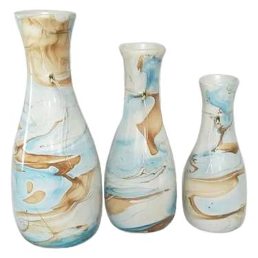 Imagem de Trio Vasos Garrafas Grandes Cerâmica Decorativa Azul Orion