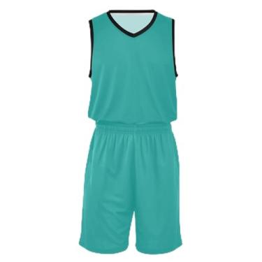 Imagem de Camiseta de basquete infantil gradiente laranja azul, ajuste confortável, camiseta de treino de futebol 5 a 13 anos, Verde-mar claro, PP