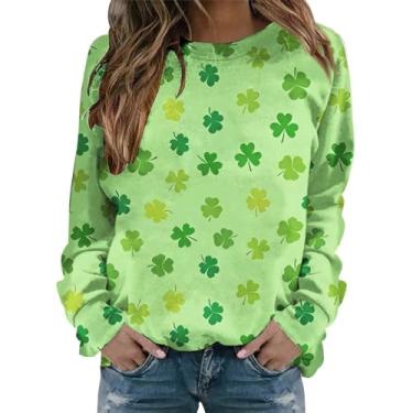 Imagem de Camisetas femininas do Dia de São Patrício, manga comprida, estampa da bandeira americana verde, festivais irlandeses, Verde menta, GG
