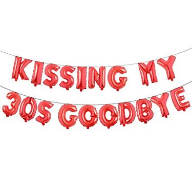 Imagem de Kissing My 30s Goodbye Decorations Kissing My 30s Goodbye Banner Balloons 40th Birthday Balloon Dirty 40 Balloon (30S GOODBYE Red)