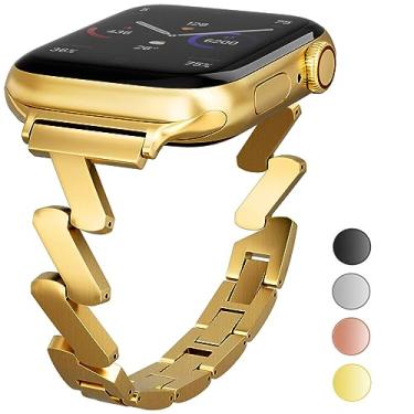 Imagem de Seoaura Pulseira de substituição compatível com Apple Watch 41 mm, 40 mm, 38 mm, 44 mm, 45 mm, 42 mm, ultra 49 mm, de aço inoxidável fosco, elegante, pulseira de substituição iWatch Series 8 7 6 5 4 3 2 1 SE Nike + pulseira esportiva (41 mm/38 mm/40 mm, dourada)