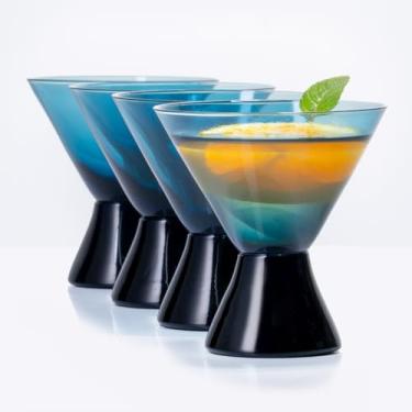 Imagem de BiwhangCraft Conjunto de 4 copos de Martini sem haste coloridos soprados à mão, 118 ml, elegante mini copo de cristal para Martini, Cosmopolitan, Manhattan, Gimlet, Pisco Sour (118 g, azul centáurea)