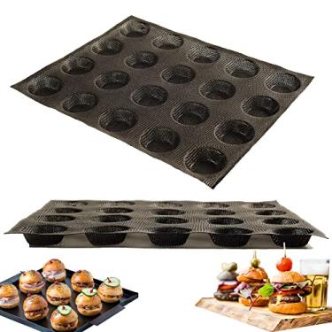 Imagem de Molde de silicone para pão de hambúrguer, mini molde de hambúrguer de 20 cavidades de silicone para pães de hambúrguer sem glúten com orifícios para melhor circulação de ar, forma de pão de hambúrguer