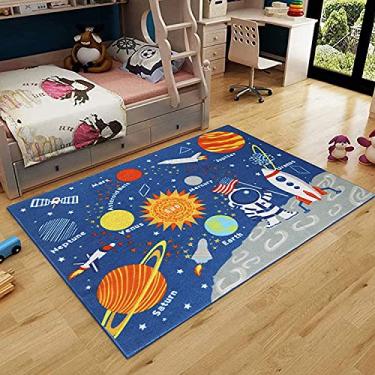 Imagem de HUAHOO Tapete infantil educativo para aprendizagem, planetas galáxias, estrelas, azul, divertido, tapete para berçário, sistema solar retangular (estrelas, 132 x 198 cm)