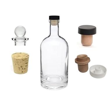 Imagem de Garrafa de vidro Nakpunar 375 ml com rolha sintética T-Top e tampa de vidro bônus – decantador de fundo pesado feito nos EUA (375 ml)